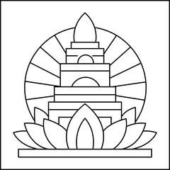 Sunset Tower Mandala Coloring Page, Intricate Geometric Illustration