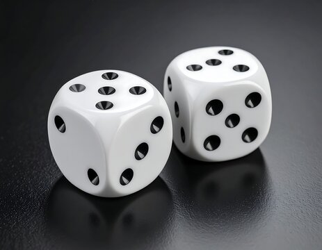 Two white dice on a dark surface - Powered by Adobe