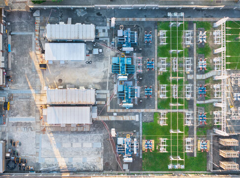 Electrical Substation Aerial View Power Distribution Grid