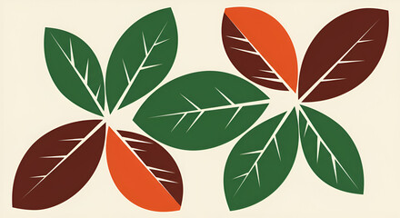 Stylized Autumn Leaves Vector Illustration with Green, Orange, and Brown Hues Background