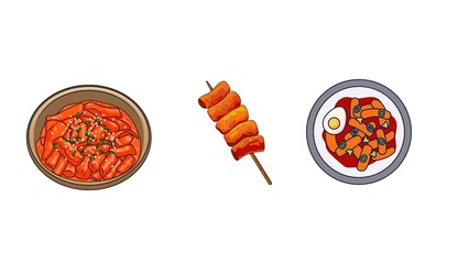 Korean street food tteokbokki illustration, spicy rice cakes are perfect for culinary projects