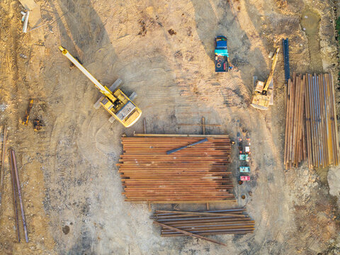 Construction Site Piling Foundation Steel Piles Aerial
