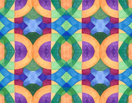 Abstract, vibrant, geometric pattern with overlapping shapes and bold colors - Powered by Adobe