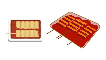Savory skewers with spicy sauce for delicious street food cravings and culinary adventure, ready to eat and enjoy
