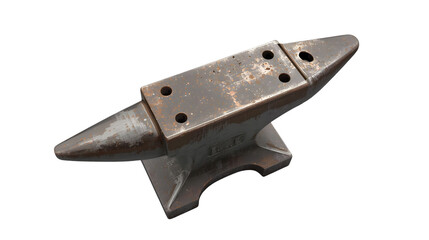 Vintage metal anvil with four bolt holes on black background