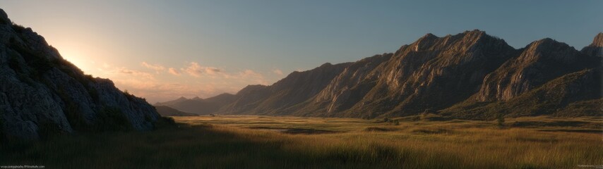 Fototapeta premium Stunning panoramic hdr view of sunrise over mountain valley landscape nature photography scenic environment