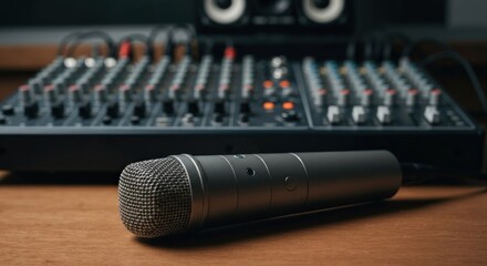 Studio microphone on a mixing console
