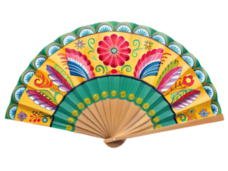 Colorful spanish fan isolated on transparent background