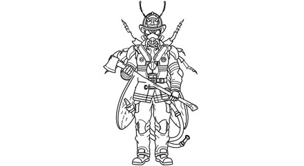 Detailed line art of a fireman, showcasing intricate details and fantasy theme
