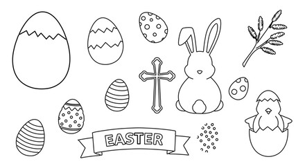 Easter eggs and bunny, a collection of holiday symbols for spring celebration