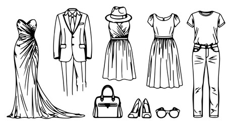 Illustration of a collection of fashion clothing and accessories, apparel set