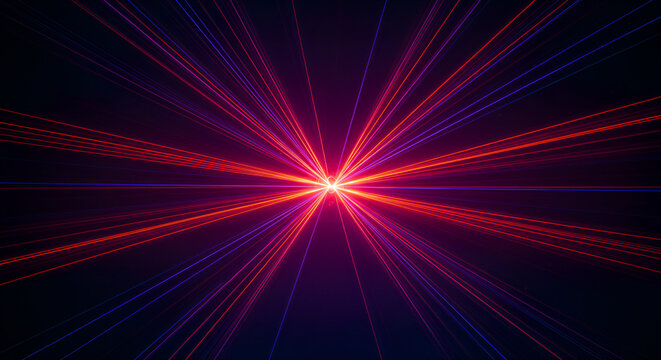 Vibrant Red and Blue Laser Light Beams Bursting Dynamically Background - Powered by Adobe