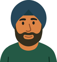 Cartoon male character with beard wearing turban illustration isolated on white background