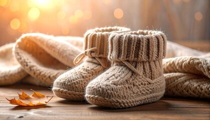 knitted baby booties in a warm, cozy style