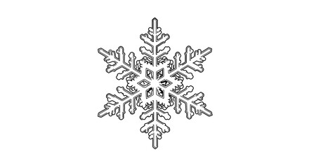 Detailed line art illustration of a snowflake with intricate patterns
