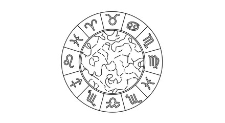 Detailed line art of zodiac signs in a circle, a celestial and astrological design