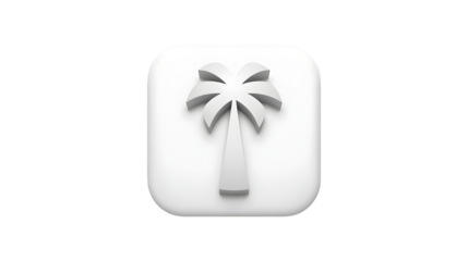 Minimalist white palm tree icon on black background