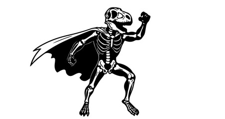 Fototapeta premium A superhero dinosaur skeleton with cape running, a vector illustration