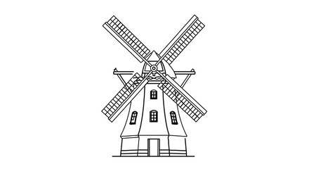 Fototapeta premium Illustration of a traditional windmill with sails, , in a simple line drawing style