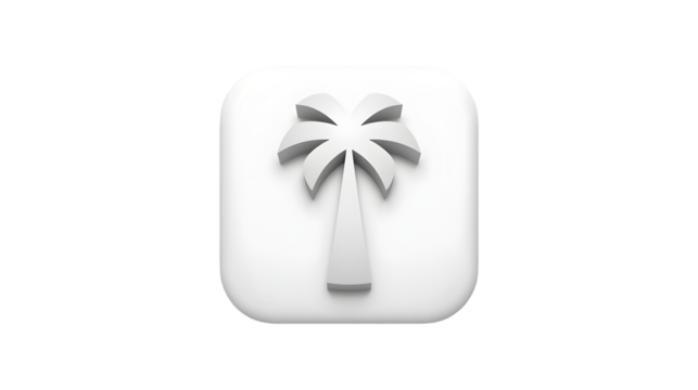 Minimalist white palm tree icon on black background