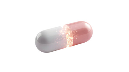 Two halves of a pink and white marshmallow against a black background