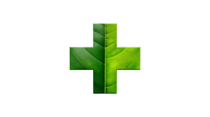 Green leaf texture forming a plus sign on black background