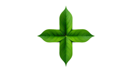 Green leaf cross symbol on a black background