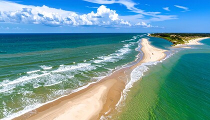 Aerial View of Coastal Inlet and Sandbar