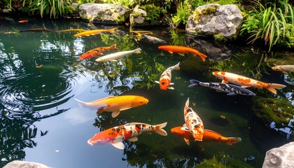 Colorful koi fish in a pond