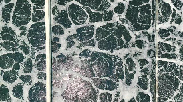 High Detail Drone Footage of Wastewater Aeration and Biological Treatment in Industrial Plant
