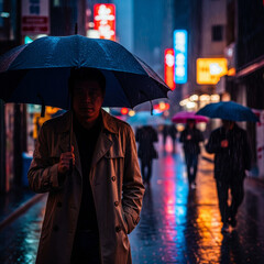 Rainy Night in the Vibrant City Streets