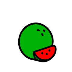 Green Watermelon Flat Vector Icon. Vector watermelon with red slice and outline style, great for summer, juice, and tropical fruit concepts.
