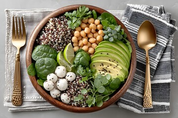 Avocado and quinoa salad bowl view high resolution picture