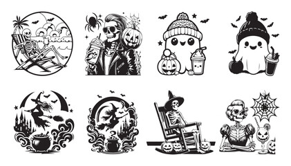 Halloween Skeleton and Ghost Illustrations Keywords: skeleton, ghost, halloween, pumpkin, witch
