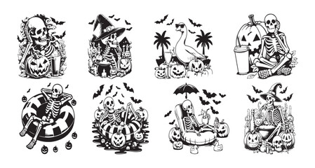 Obraz premium Spooky Skeletons Enjoying Halloween Activities skull