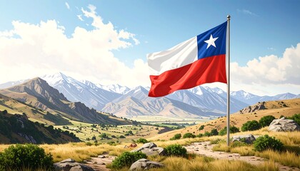 Waving flag against mountains