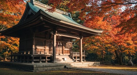 Fototapeta premium Wooden shrine in autumn foliage