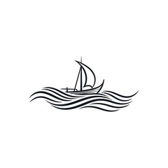 Obraz premium Simple black and white vector illustration of a boat isolated on white background