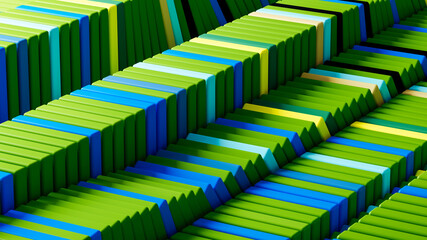 Dynamic arrangement of colorful dominoes creates abstract design