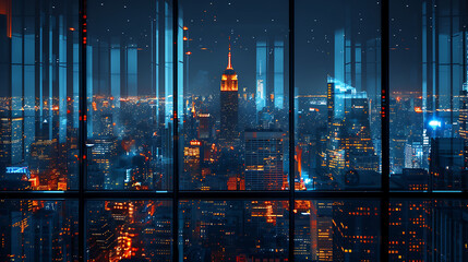 Night Cityscape View from Window.