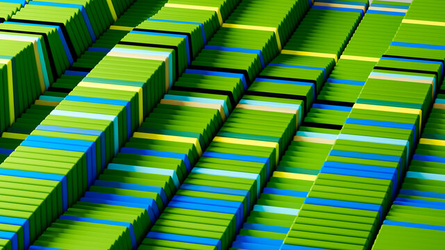 Dynamic arrangement of colorful dominoes creates abstract design