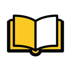 A simple, stylized icon of an open book with a yellow cover and white pages, symbolizing reading and knowledge.