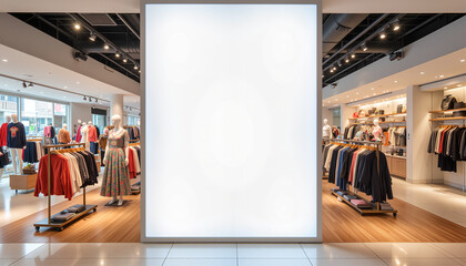 Blank digital banner mockup in modern retail store interior  
