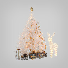 Christmas tree and gift boxes, decor 3d render