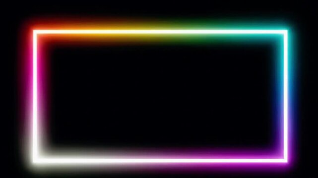 Vibrant neon rectangle with rainbow gradient shifting colors on black for dynamic backgrounds