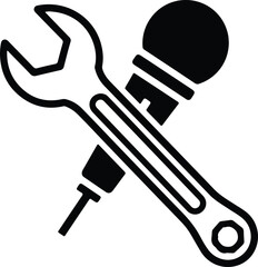 Microphone crossed with wrench music production service vector illustrator