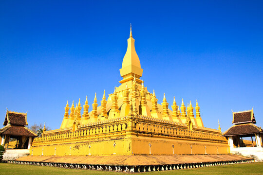Golden pagada in Wat Pha That Luang, Vientiane, Laos.