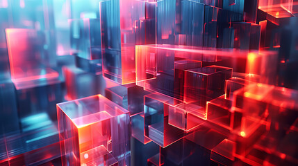 Red Blue Glass Cubes Abstract.
