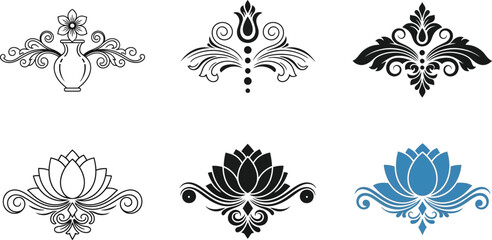 Elegant floral and decorative ornamental designs for graphic elements