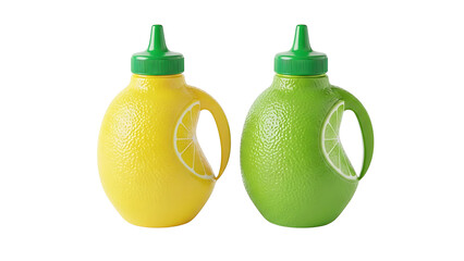 Fototapeta premium Lemon and lime juice squeezer bottle set kitchen gadget tool citrus presser dispenser for cooking baking 100 char on transparent background